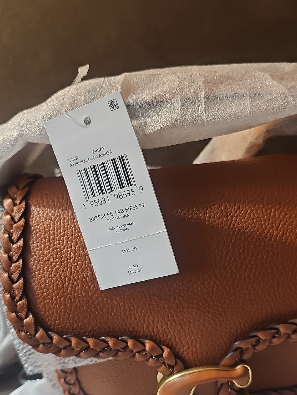 Coach Tabby Messenger 19 Burnished Amber Braided Leather Crossbody - Picture 2 of 8